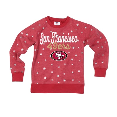  San Francisco 49ers Wes & Willy Girls Youth Shimmer Star Sweatshirt - Scarlet
