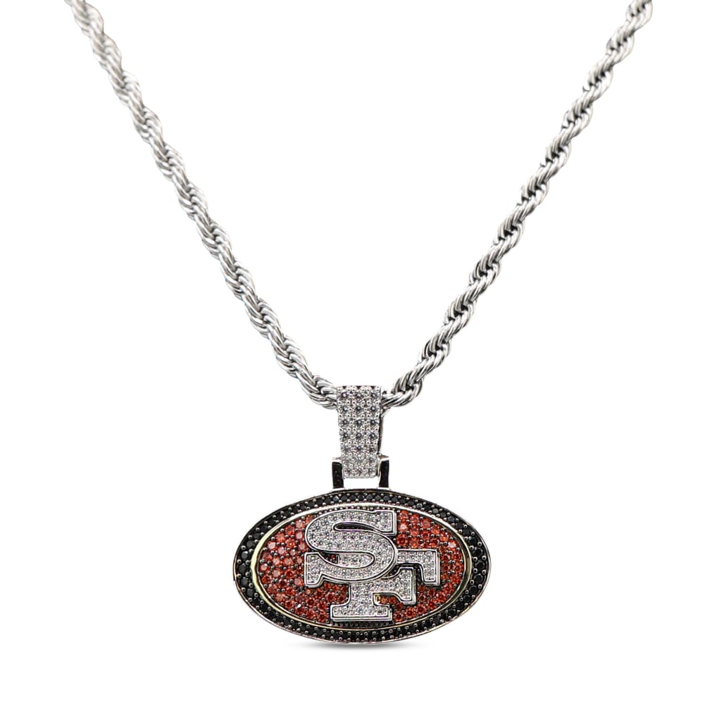 GLD San Francisco 49ers 14K White Gold Logo Pendant & Rope Chain