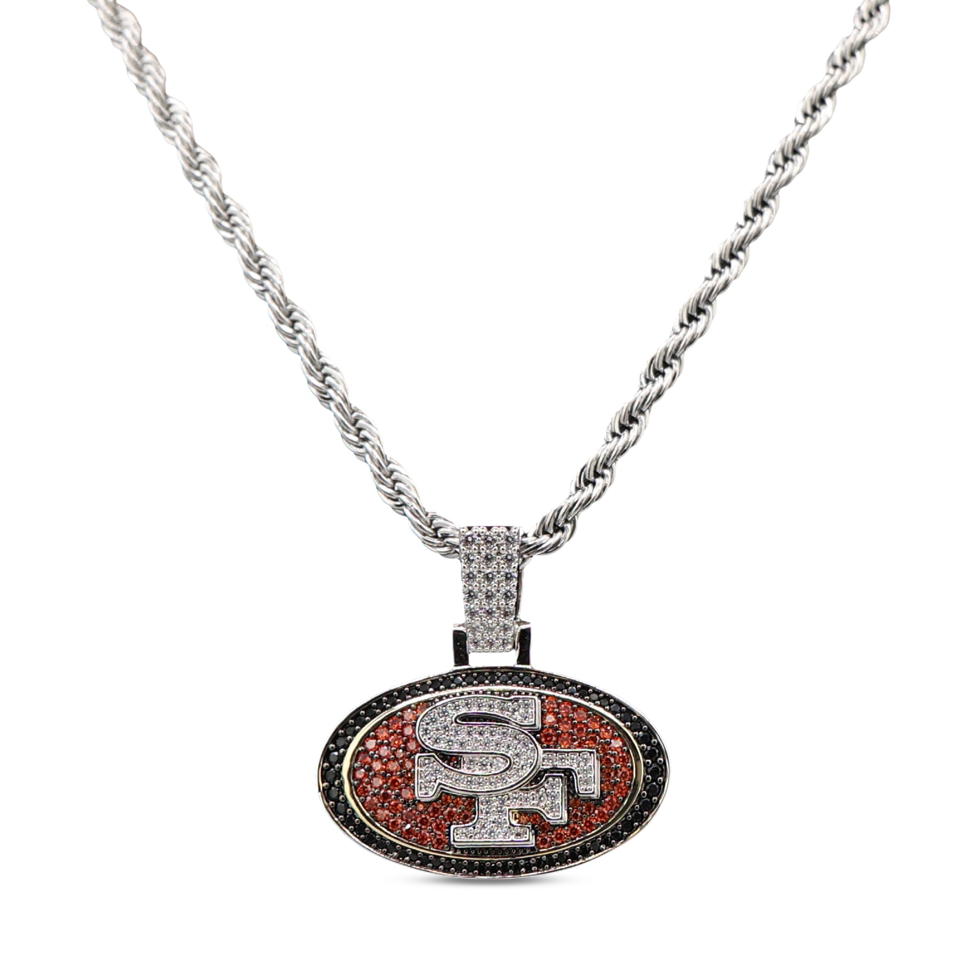GLD San Francisco 49ers 14K White Gold Logo Pendant & Rope Chain