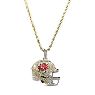 San Francisco 49ers GLD 18K Yellow Gold Helmet Logo Pendant & 20" Rope Chain