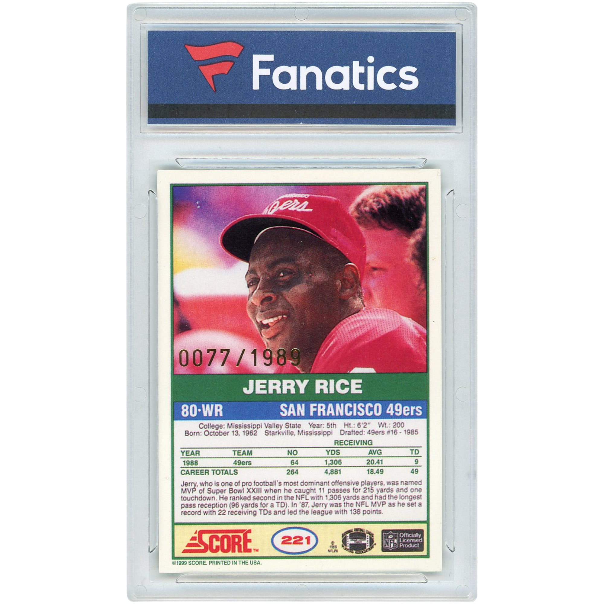 Jerry Rice San Francisco 49ers Autographed 1999 Score 10th
