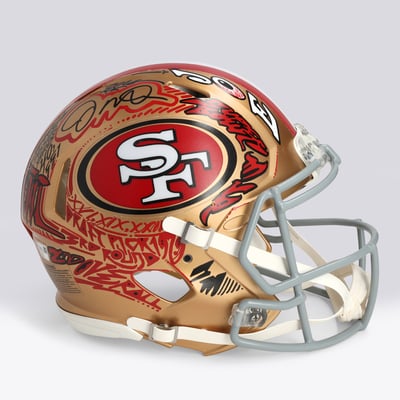 Joe Montana San Francisco 49ers Autographed Fanatics Authentic Riddell Speed Authentic Helmet - Art by JK5 - Limited Edition #1/1 - UW25