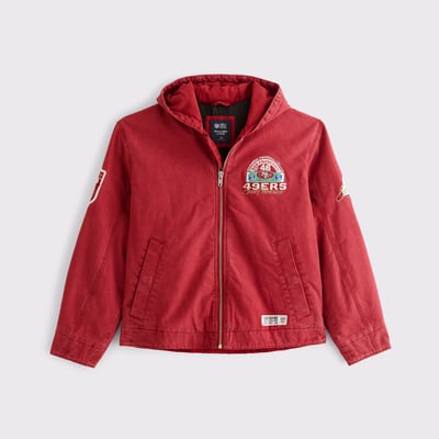 San Francisco 49ers Abercrombie & Fitch Workwear Hooded Bomber Full-Zip Jacket - Scarlet