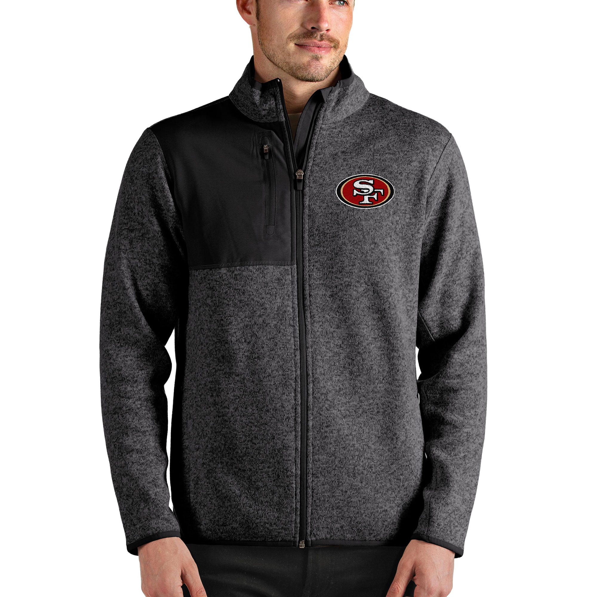 Men's Antigua Heathered Black San Francisco 49ers Fortune Full-Zip