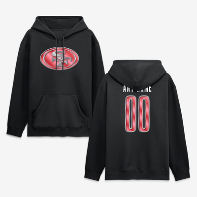 San Francisco 49ers Big & Tall Metallic Mascot Personalized Name & Number Hoodie - Black
