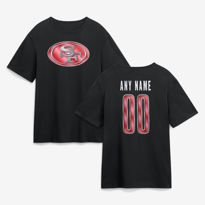 San Francisco 49ers Big & Tall Metallic Mascot Personalized Name & Number T-Shirt - Black