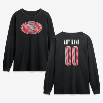 San Francisco 49ers  Metallic Mascot Personalized Name & Number Long Sleeve T-Shirt - Black