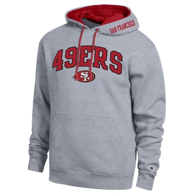  San Francisco 49ers Champion Contrast Hoodie - Heather Gray/Scarlet