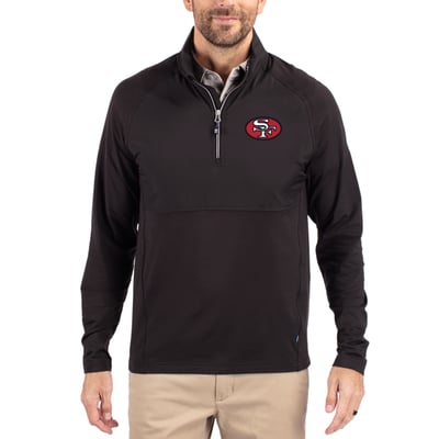 San Francisco 49ers Cutter & Buck Adapt Eco Knit Hybrid Recycled Quarter-Zip Throwback Pullover Top - Black
