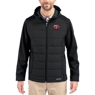 San Francisco 49ers Cutter & Buck Throwback Evoke Hybrid Eco Softshell Recycled Full-Zip Hoodie Jacket - Black
