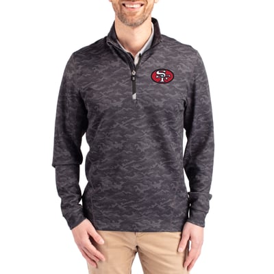 San Francisco 49ers Cutter & Buck Throwback Logo Traverse Camo Print Stretch Quarter-Zip Pullover Top - Black