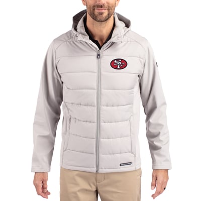 San Francisco 49ers Cutter & Buck Throwback Evoke Hybrid Eco Softshell Recycled Full-Zip Hoodie Jacket - Gray