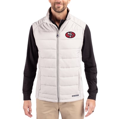 San Francisco 49ers Cutter & Buck Throwback Evoke Hybrid Eco Softshell Recycled Full-Zip Vest - Gray
