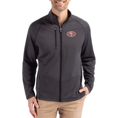 San Francisco 49ers Cutter & Buck Peshastin Eco Fleece Recycled Raglan Tri-Blend Full-Zip Jacket -  Heather Black