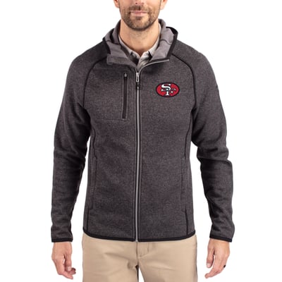  San Francisco 49ers Cutter & Buck Throwback Mainsail Sweater-Knit Full-Zip Hoodie - Heather Charcoal