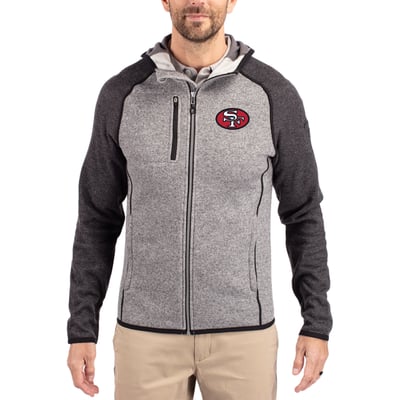  San Francisco 49ers Cutter & Buck Throwback Mainsail Sweater-Knit Full-Zip Hoodie - Heather Gray/Heather Charcoal