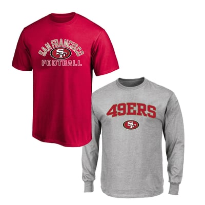  San Francisco 49ers Fanatics Big & Tall T-Shirt and Long Sleeve T-Shirt Combo Pack - Scarlet/Gray
