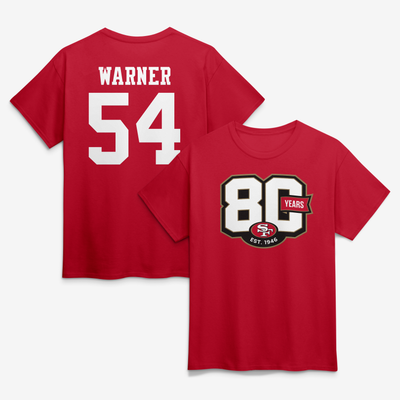 Fred Warner San Francisco 49ers 80th Anniversary Player Name & Number T-Shirt - Scarlet