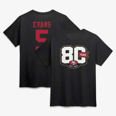 Mike Evans San Francisco 49ers 80th Anniversary Player Name & Number T-Shirt - Black