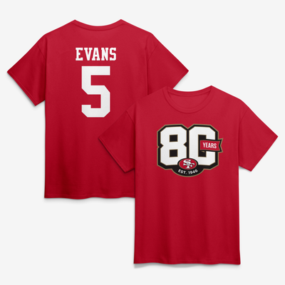 Mike Evans San Francisco 49ers 80th Anniversary Player Name & Number T-Shirt - Scarlet