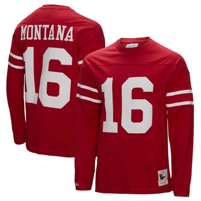 Joe Montana San Francisco 49ers Mitchell & Ness Throwback Retired Player Name & Number Long Sleeve Top - Scarlet