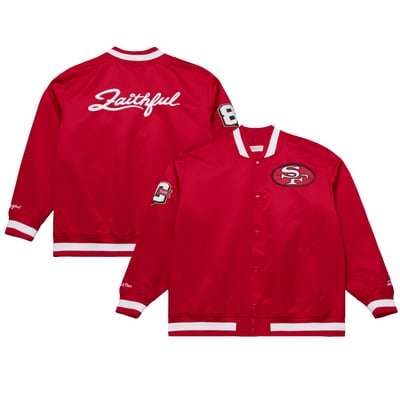 San Francisco 49ers Mitchell & Ness 80th Anniversary Heavyweight Satin Full-Snap Jacket - Scarlet
