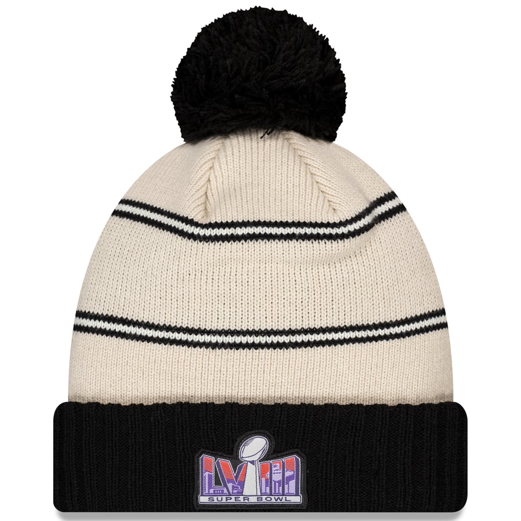 New Era Black & Cream Striped Pom Beanie with Super Bowl Patch - 49ers Edition San Francisco 49ers New Era Super Bowl LVIII Cuffed Knit Hat  main image 2