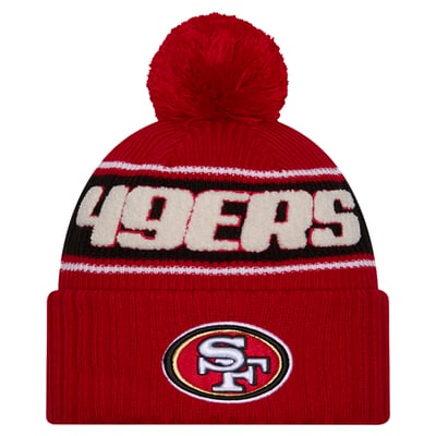 San Francisco 49ers New Era 2024 Sideline Cuffed Knit Hat with Pom - Scarlet