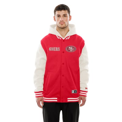 San Francisco 49ers New Era Full-Snap Fleece Hooded Jacket - Scarlet/Cream