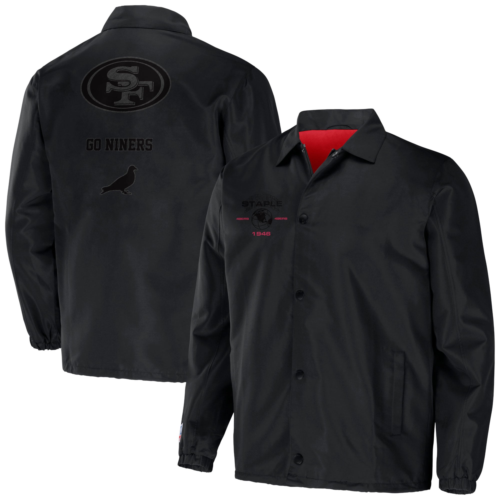 Men's NFL x Staple Black San Francisco 49ers Coaches Full-Snap Jacket