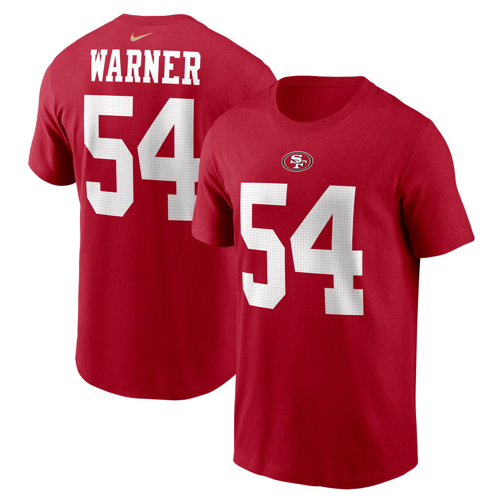Represent Number 18 Men's San Francisco 49ers Fred Warner Nike Scarlet Name & Number T-Shirt