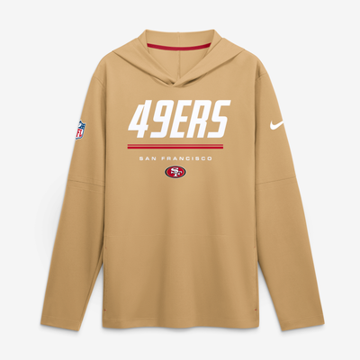 San Francisco 49ers Nike Sideline Game On Lightweight Long Sleeve Hooded Dri-FIT Top - Gold
