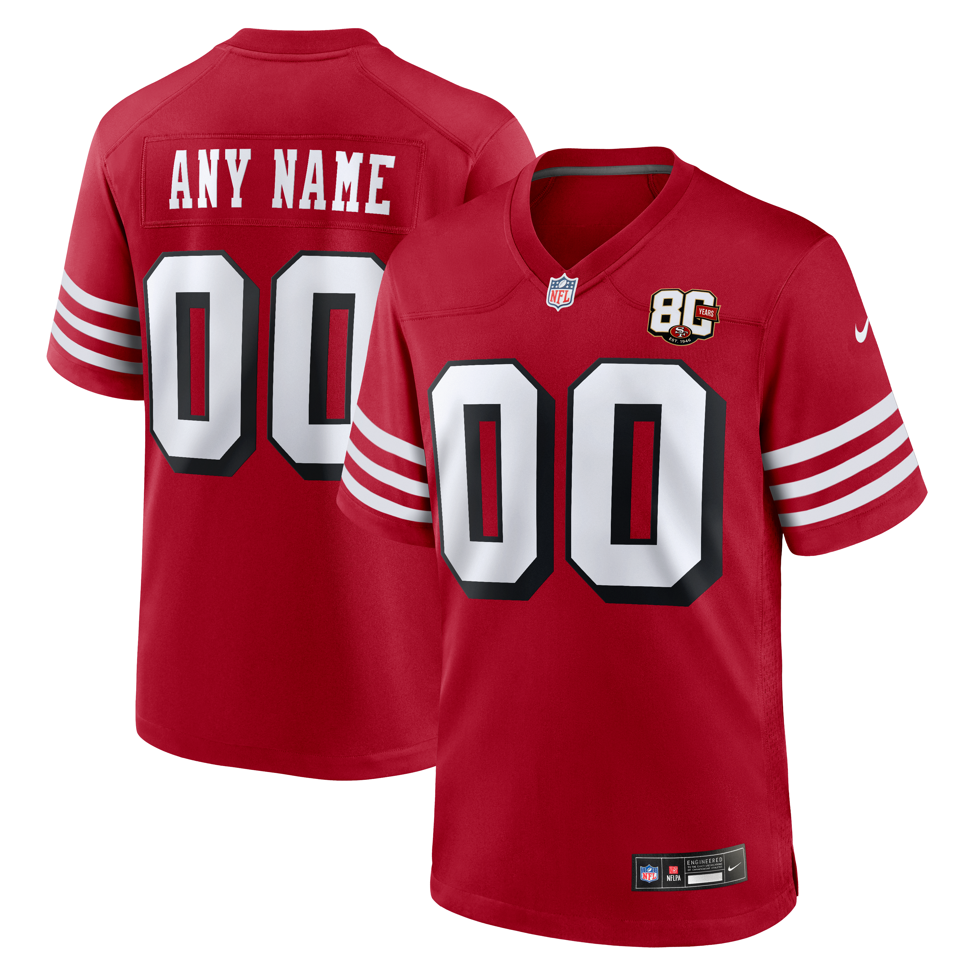 San Francisco 49ers 80th Anniversary Alternate Custom Game Jersey Scarlet