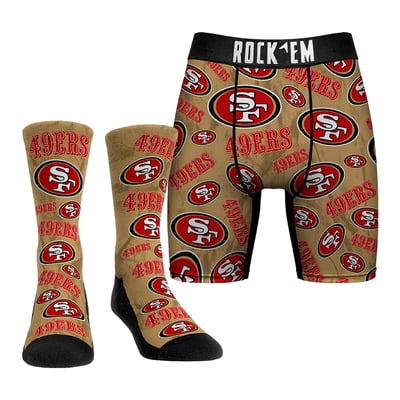  San Francisco 49ers Rock Em All-Over Logo Underwear and Crew Socks Combo Pack - 