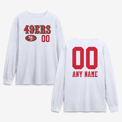 San Francisco 49ers  Touchdown Wordmark Personalized Name & Number Long Sleeve T-Shirt - White