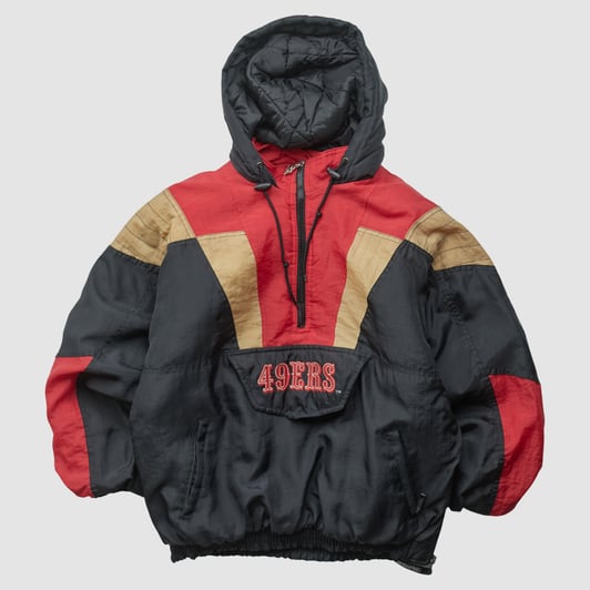 San Francisco 49ers Starter 90s Hooded 1/2 Zip Jacket - Black - L by Fanatics Real Vintage