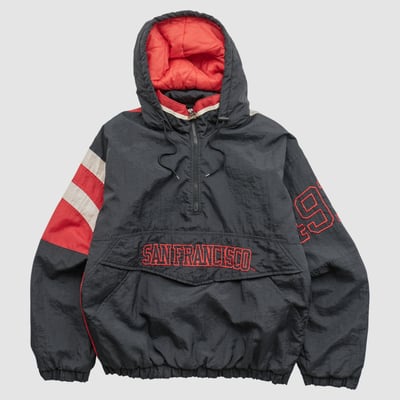 San Francisco 49ers Starter 90s Hooded 1/4 Zip Jacket - Black - L by Fanatics Real Vintage