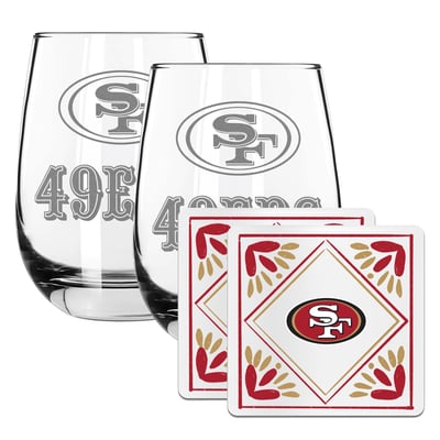 San Francisco 49ers The Memory Company 15oz. Stemless Wine Glass & Coaster Set