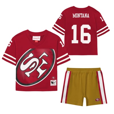 Joe Montana San Francisco 49ers Mitchell & Ness Toddler Playmaker Short Set - Scarlet