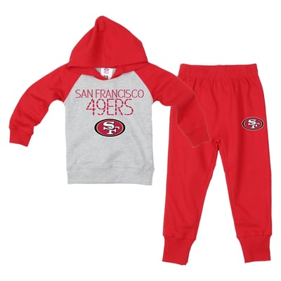 San Francisco 49ers Wes & Willy Toddler Raglan Hoodie & Sweatpants Set - Gray/Scarlet