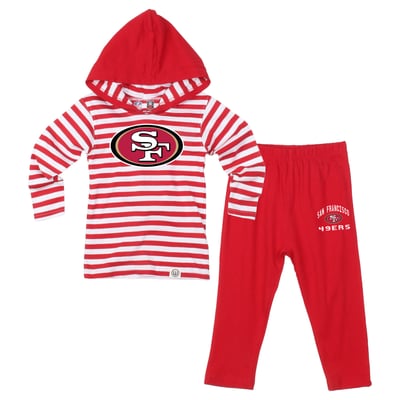  San Francisco 49ers Wes & Willy Toddler Stripe Hooded Long Sleeve and Pant Set - Scarlet