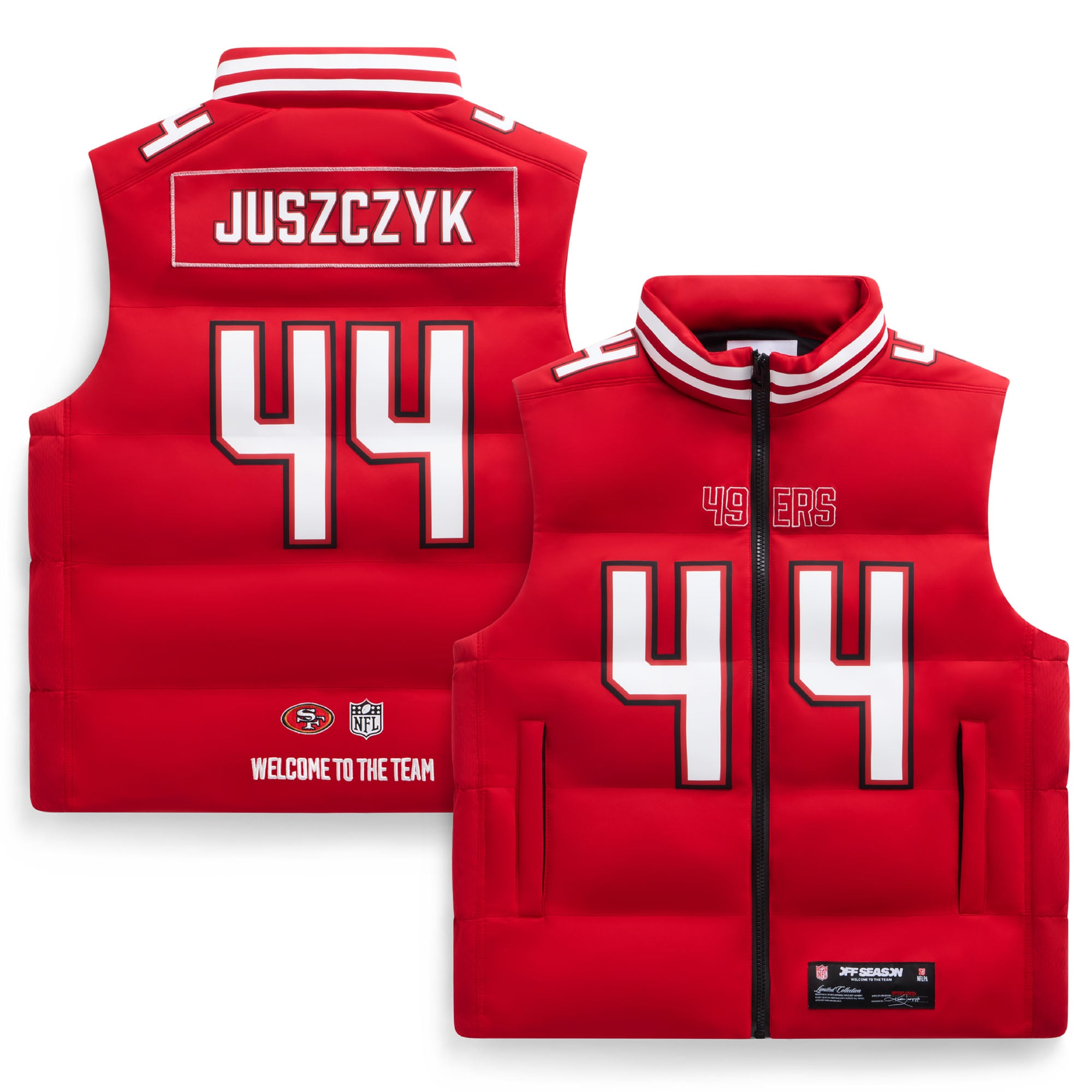 Unisex Kyle Juszczyk Scarlet San Francisco 49ers Player Puffer Vest