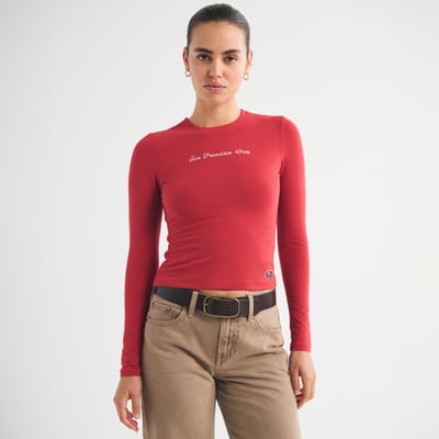 San Francisco 49ers Abercrombie & Fitch Women's Script Long Sleeve T-Shirt - Scarlet