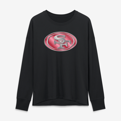 San Francisco 49ers Women's Metallic Mascot Long Sleeve T-Shirt - Black