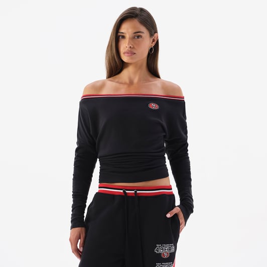  San Francisco 49ers Off Season x NFL Women's Off The Shoulder Long Sleeve Top - Black