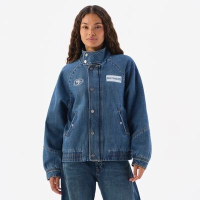 San Francisco 49ers Off Season Women's Oversized Denim Jacket - Blue