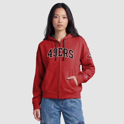 San Francisco 49ers Champion Women's Contrast Liner Full-Zip Hoodie - Scarlet