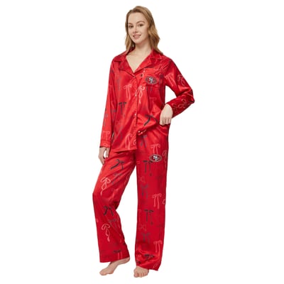  San Francisco 49ers Concepts Sport Women's Poppy Satin Long Sleeve Top and Pants Sleep Set - Scarlet