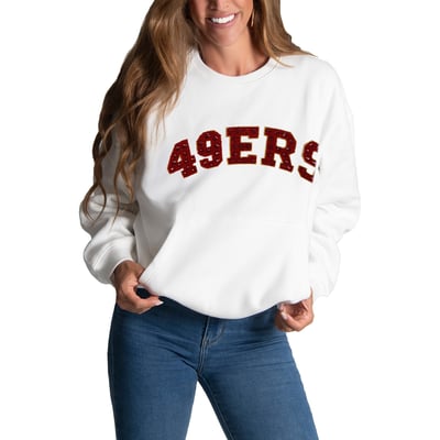 San Francisco 49ers FABGATING by Cuce Women's Chenille Jeweled Sweatshirt - White