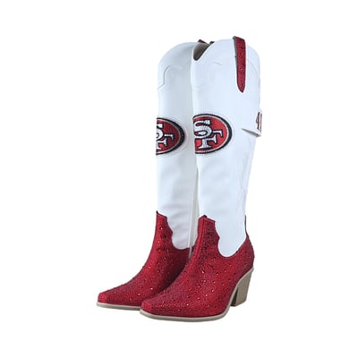 San Francisco 49ers FABGATING by Cuce Women's Crystal Cowboy Boots - White